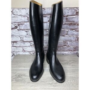 Aigle Black Rubber Pull On Low Heel Rain France Long Boots Women Sz 39EU/8.5M US